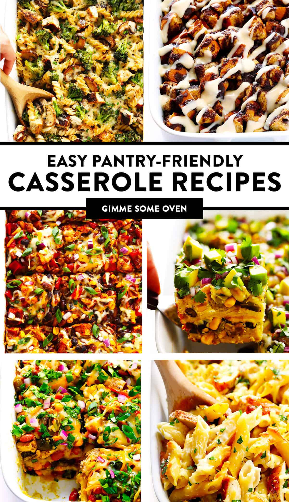 A delicious collection of easy pantry-friendly casserole recipes! Plus tips on how to store and freeze these recipes and easy ingredient substitution options. | gimmesomeoven.com #casserole #bake #pantry #staples #freezermeals #easy #mealprep #healthy Easy Pantry-Friendly Casserole Recipes