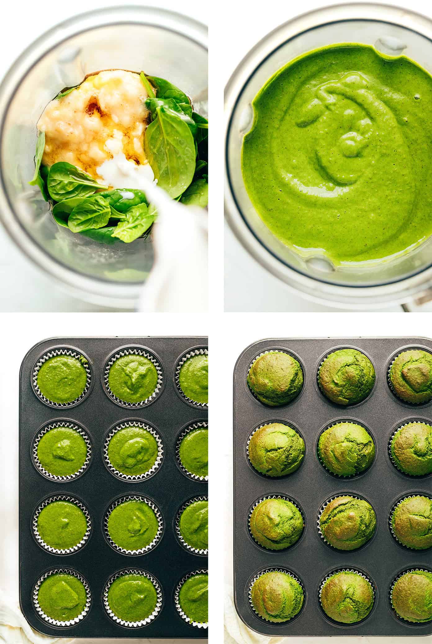 These blender spinach banana muffins are kid-approved, naturally sweetened and gluten-free, and so delicious! | gimmesomeoven.com step by step photos for how to make banana muffins