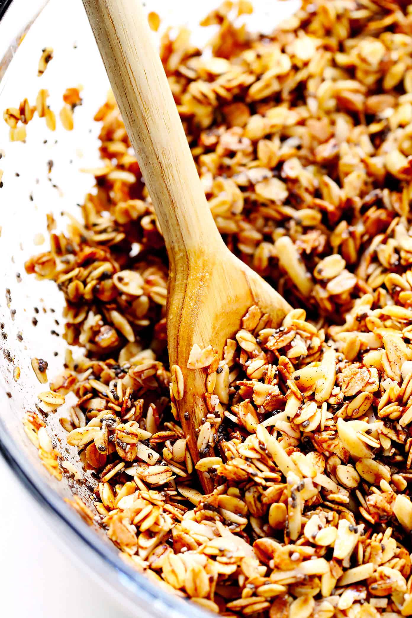 The BEST Healthy Granola recipe! It's quick and easy to make, naturally sweetened with honey or maple syrup, and it can be customized with whatever add-ins you love best. Perfect for an easy breakfast or snack. | gimmesomeoven.com #granola #healthy #breakfast #snack #glutenfree #vegan How To Make Granola